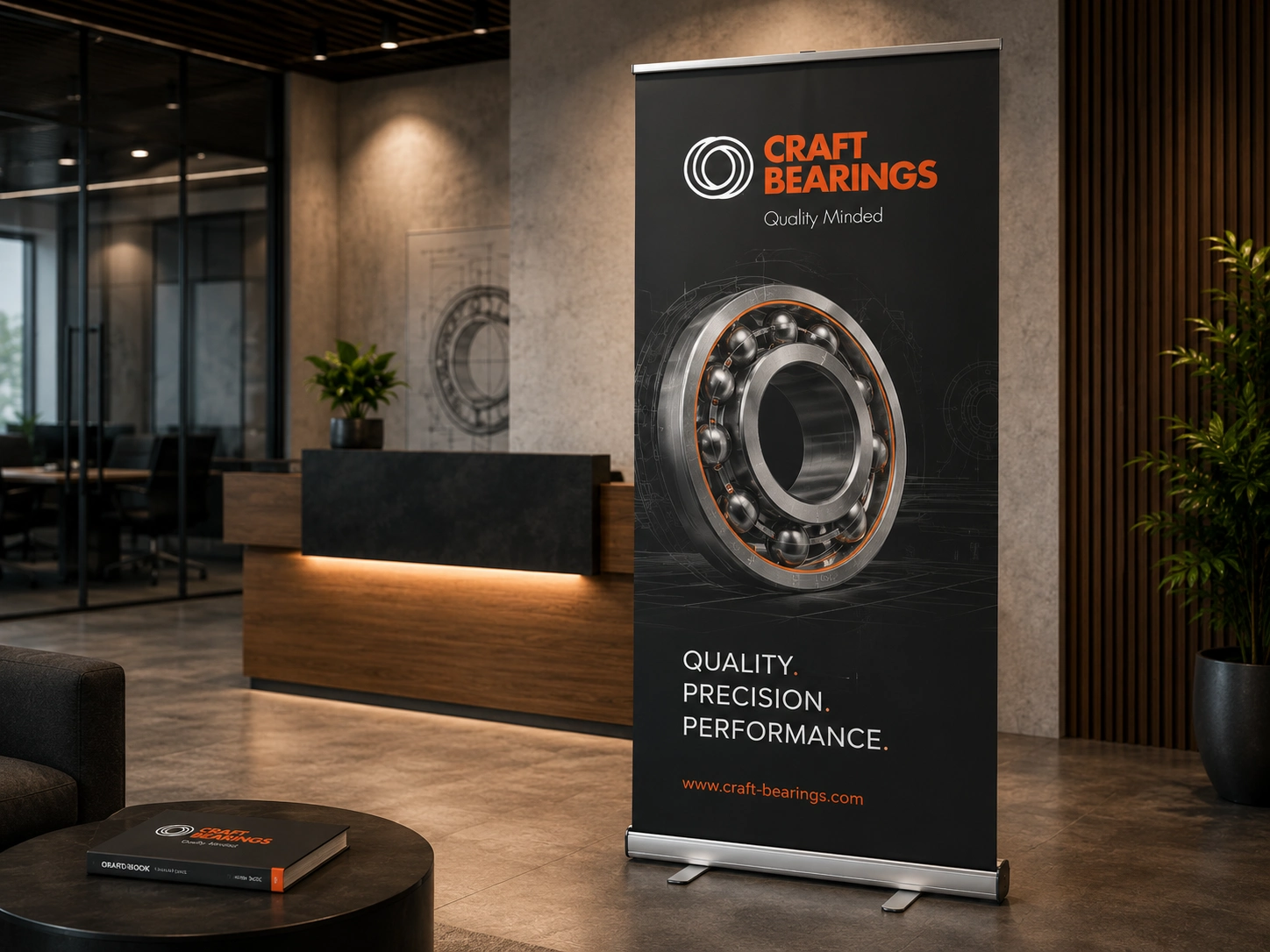 CRAFT bearings roll-up biuro erdvėje